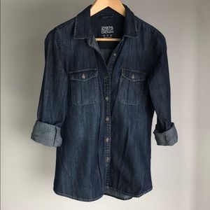 Denim dark button up shirt
